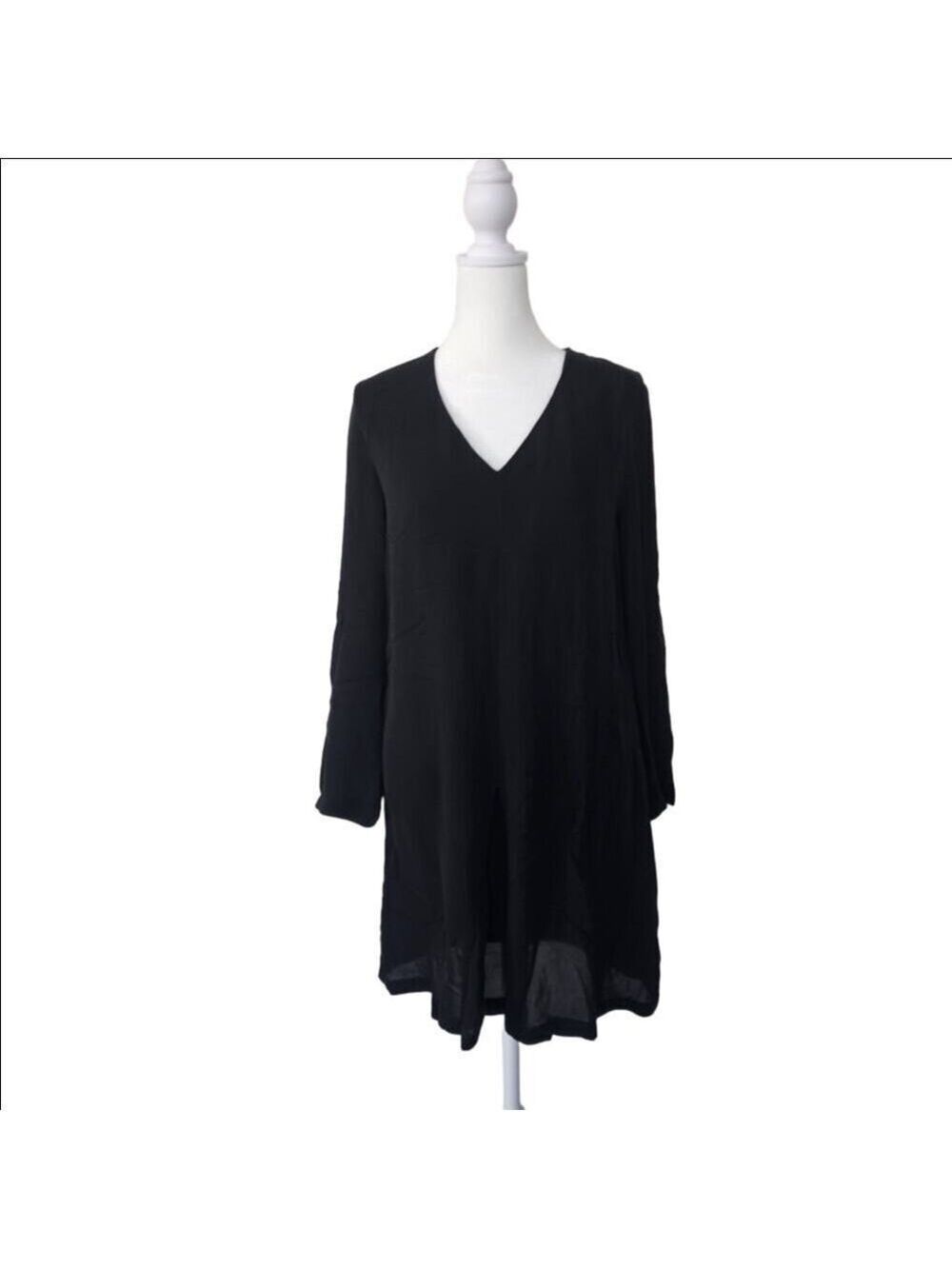 Theory Black Flowy Silk Long Sleeve Dress Size 2